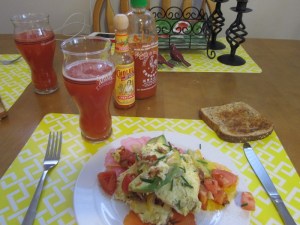 spinach, chive and avacado omelet with feta cheese